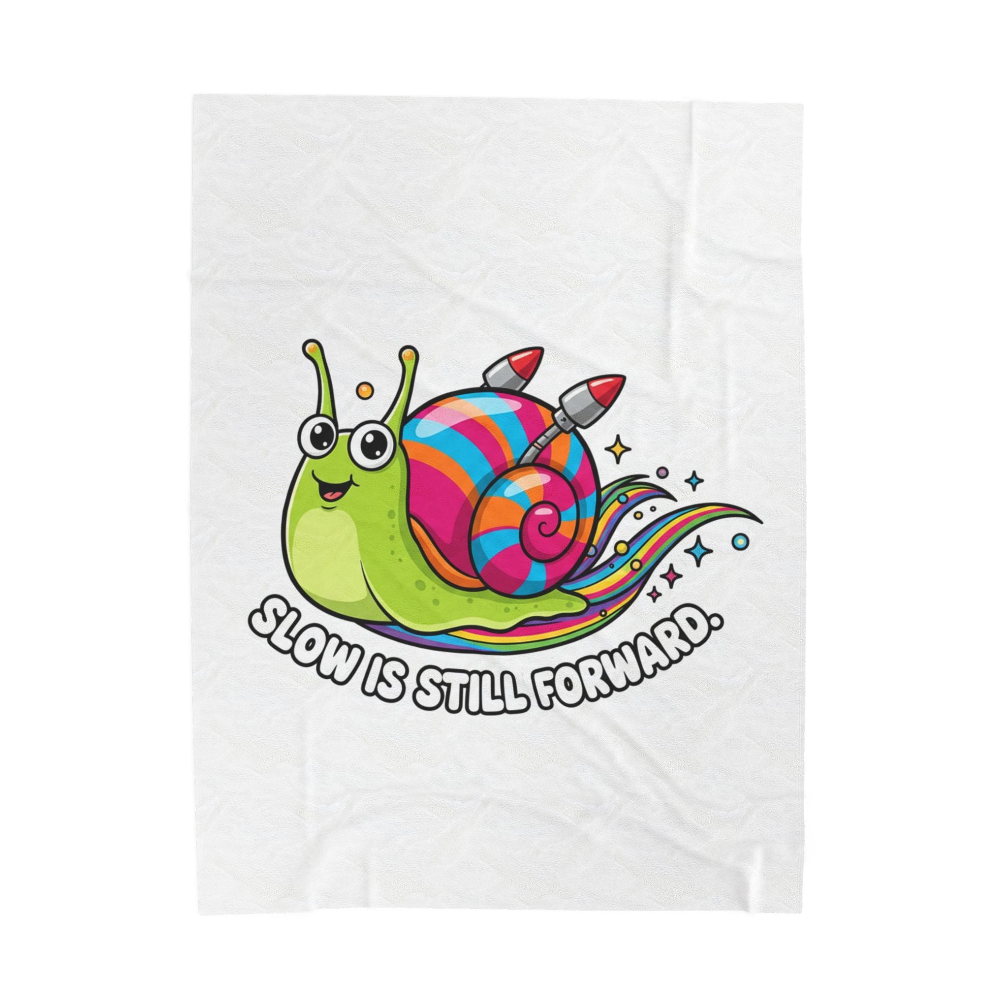 Velveteen Plush Blanket — Cute Rainbow Snail "Slow Is Still Forward" Cozy Throw