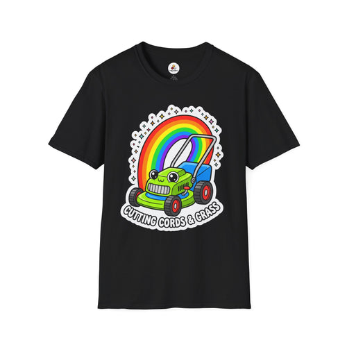 Magical Mower T-Shirt — Rainbow Lawn Mower "Clearing the Vibe" Graphic Tee