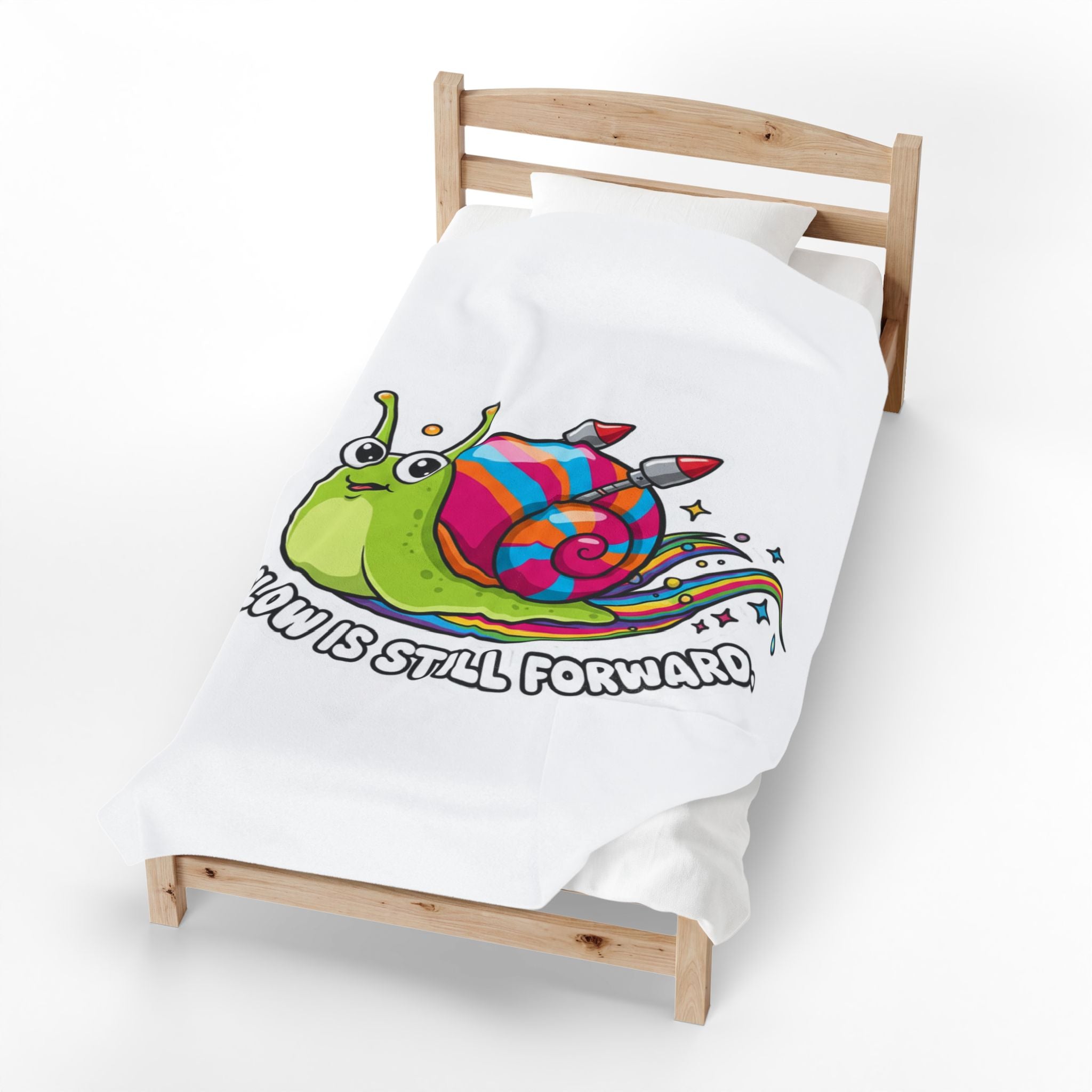 Velveteen Plush Blanket — Cute Rainbow Snail "Slow Is Still Forward" Cozy Throw