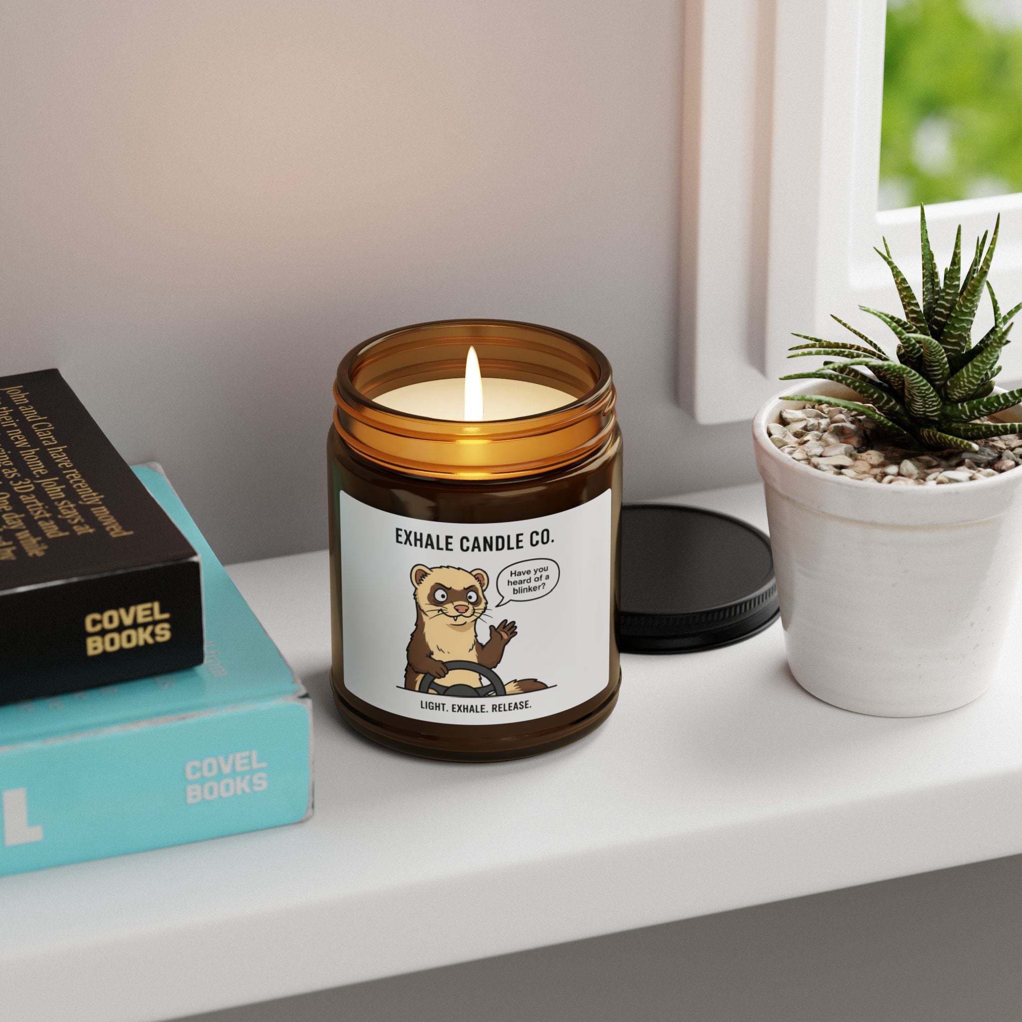 Otter Relaxation Soy Candle — Amber Jar Scented Candle ("Exhale" Label)