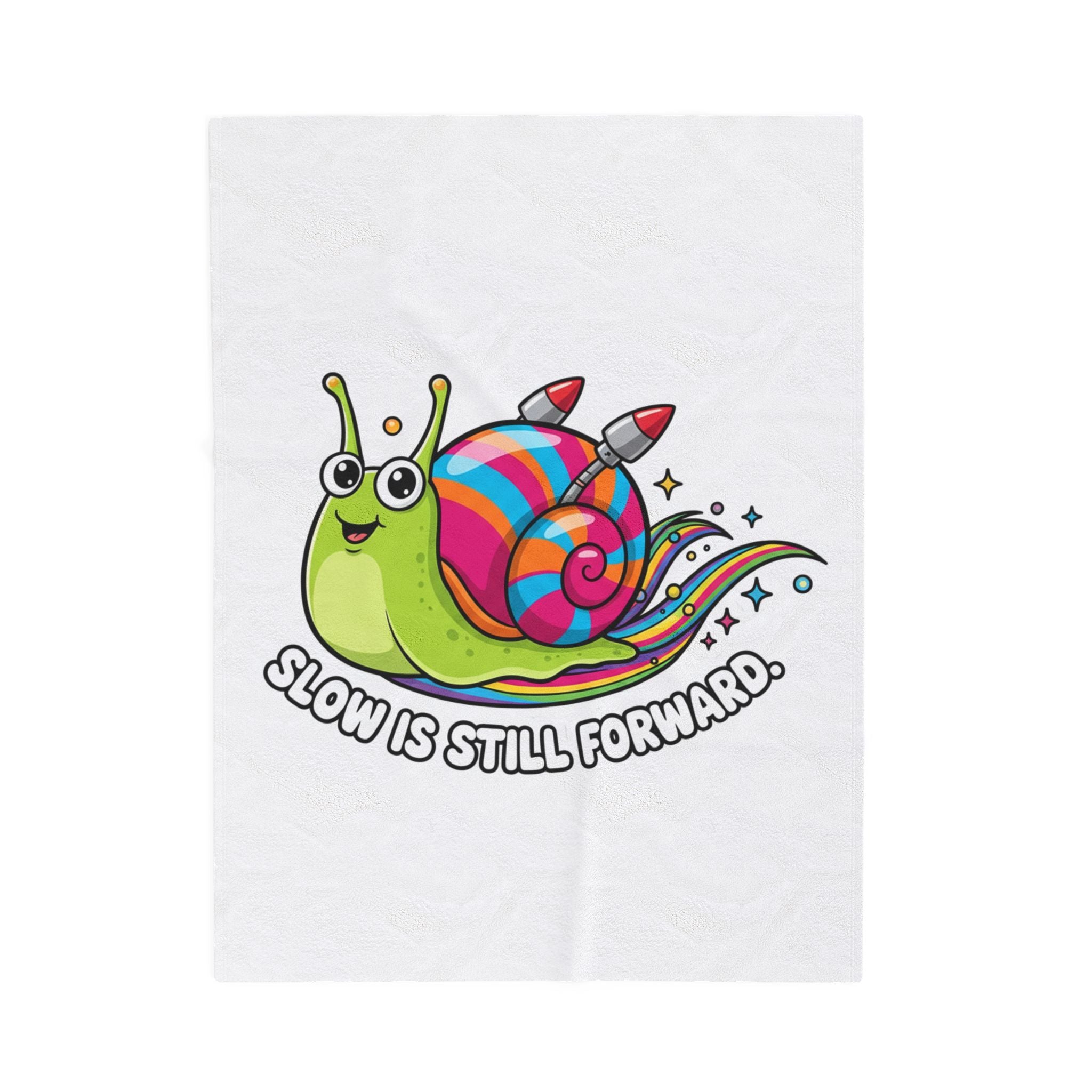 Velveteen Plush Blanket — Cute Rainbow Snail "Slow Is Still Forward" Cozy Throw