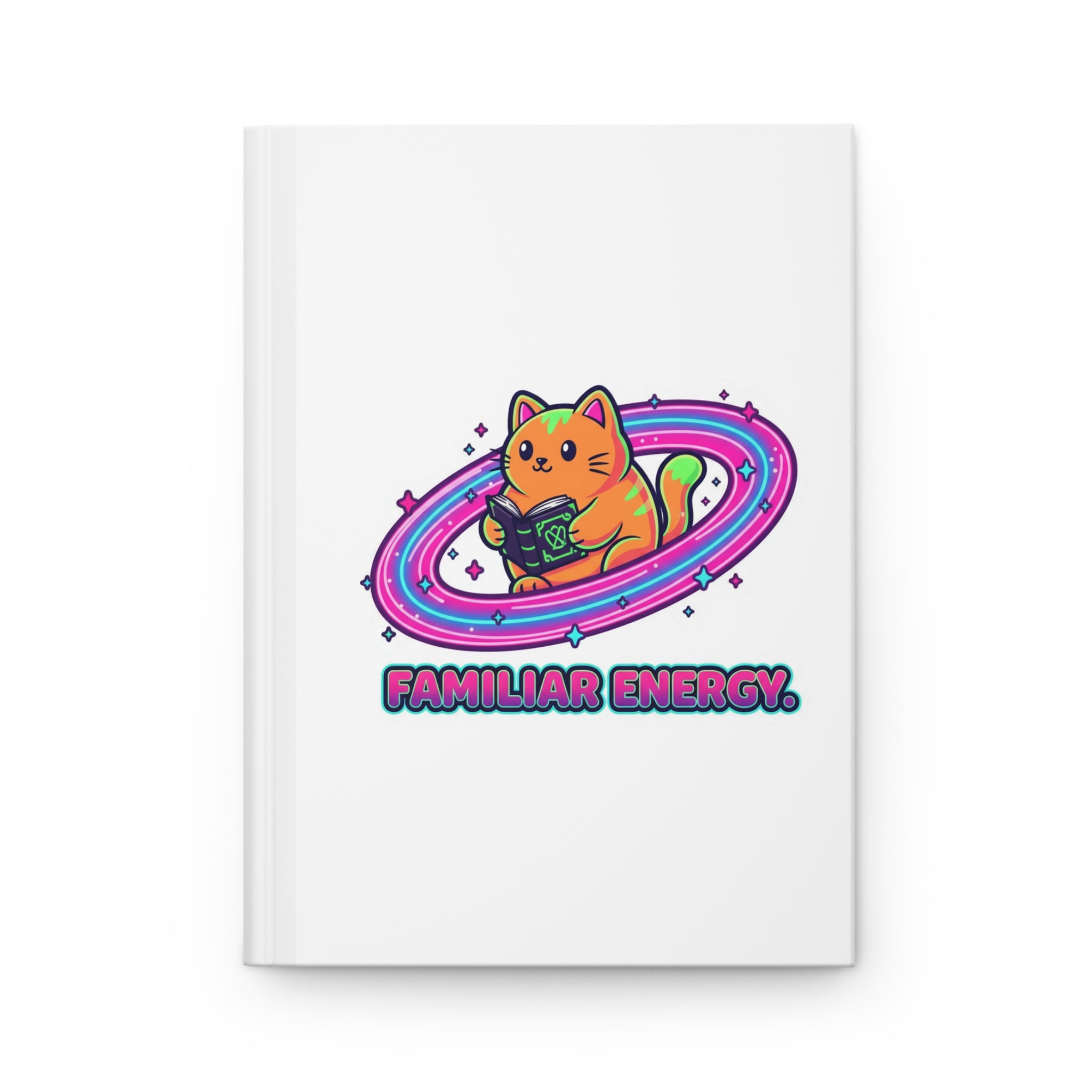 Familiar Energy Hardcover Journal — Cute Cat Wizard Notebook