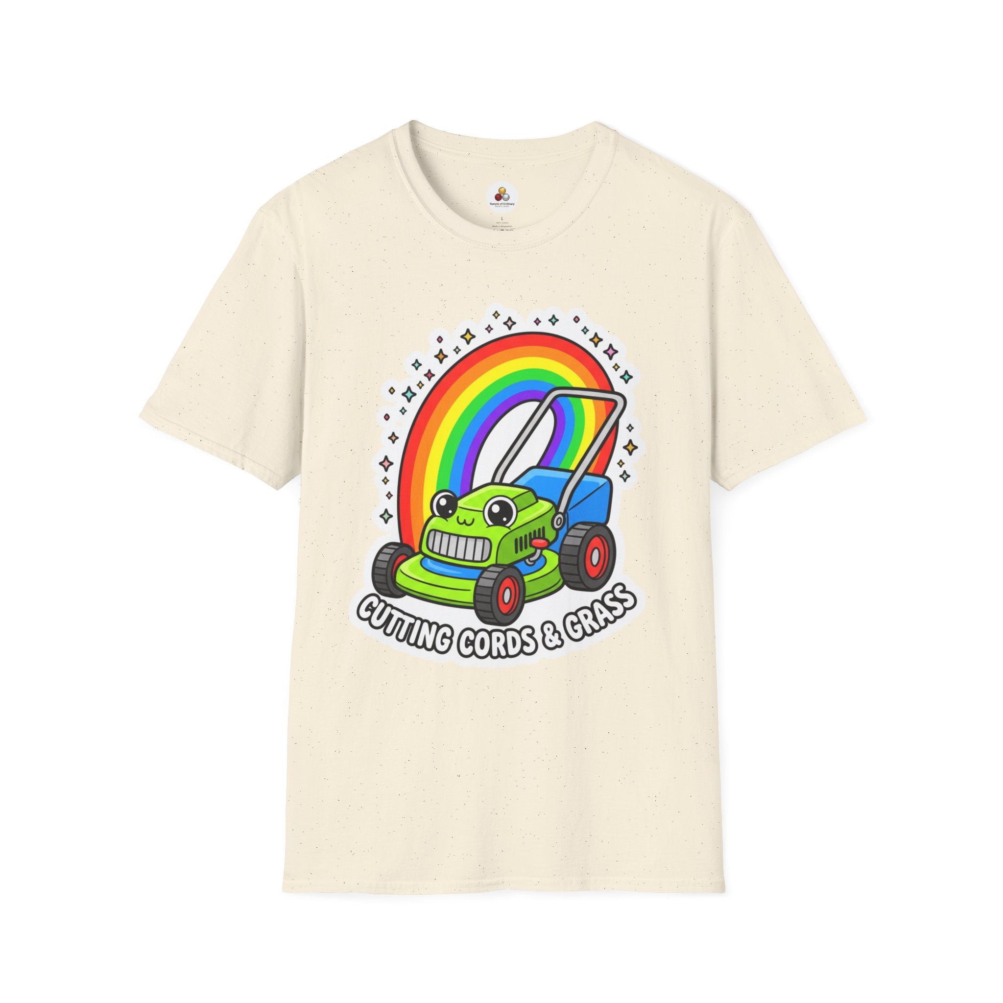 Magical Mower T-Shirt — Rainbow Lawn Mower "Clearing the Vibe" Graphic Tee