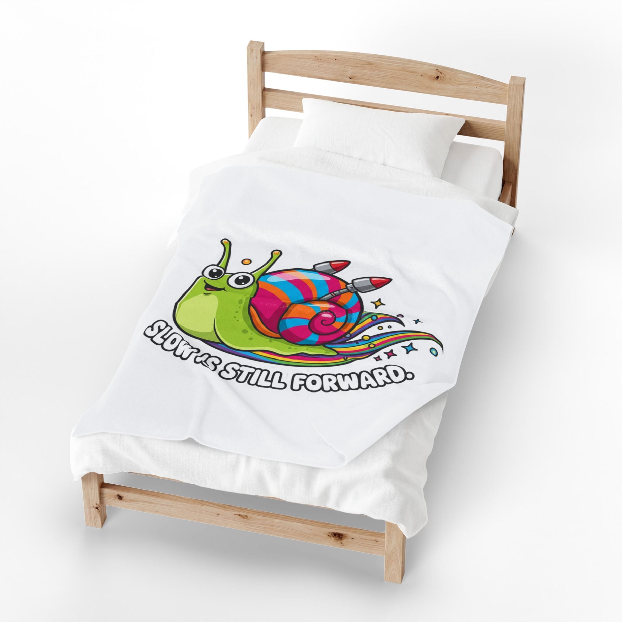 Velveteen Plush Blanket — Cute Rainbow Snail "Slow Is Still Forward" Cozy Throw