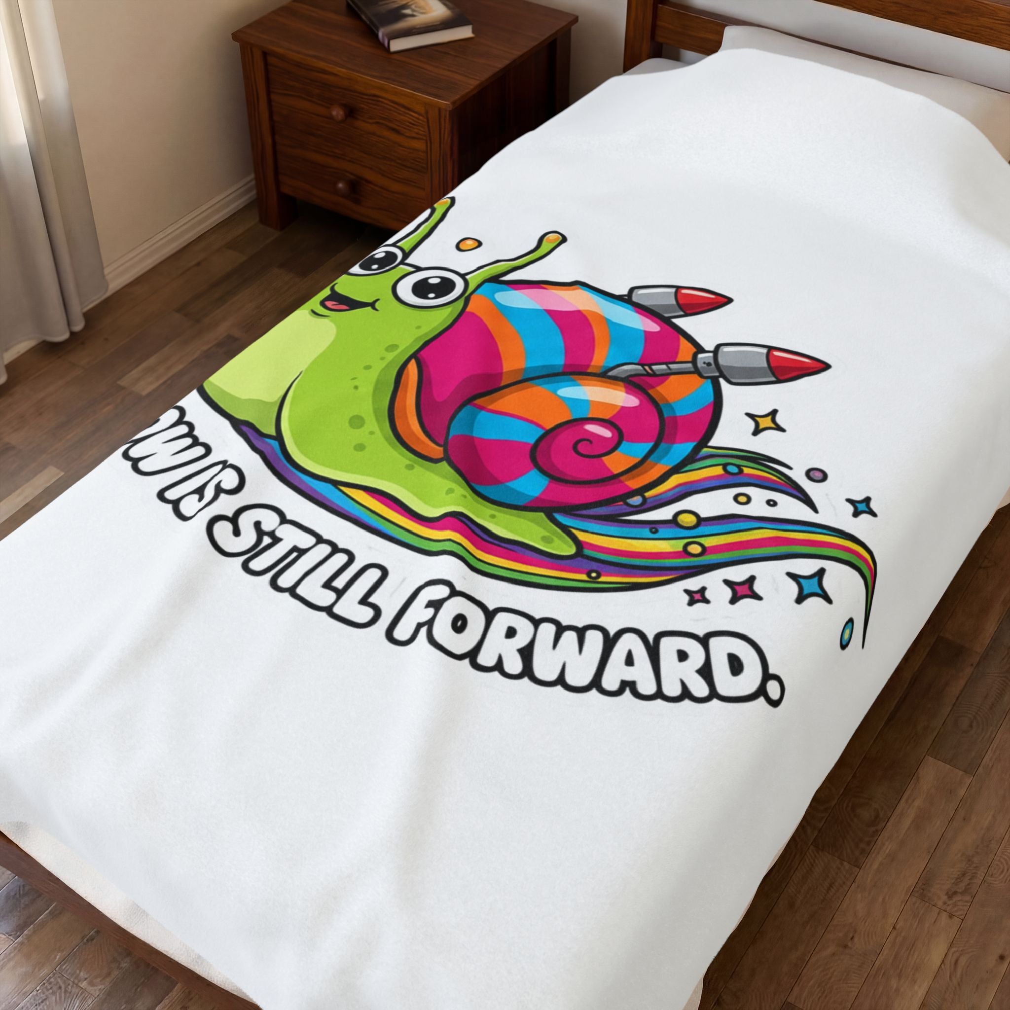 Velveteen Plush Blanket — Cute Rainbow Snail "Slow Is Still Forward" Cozy Throw