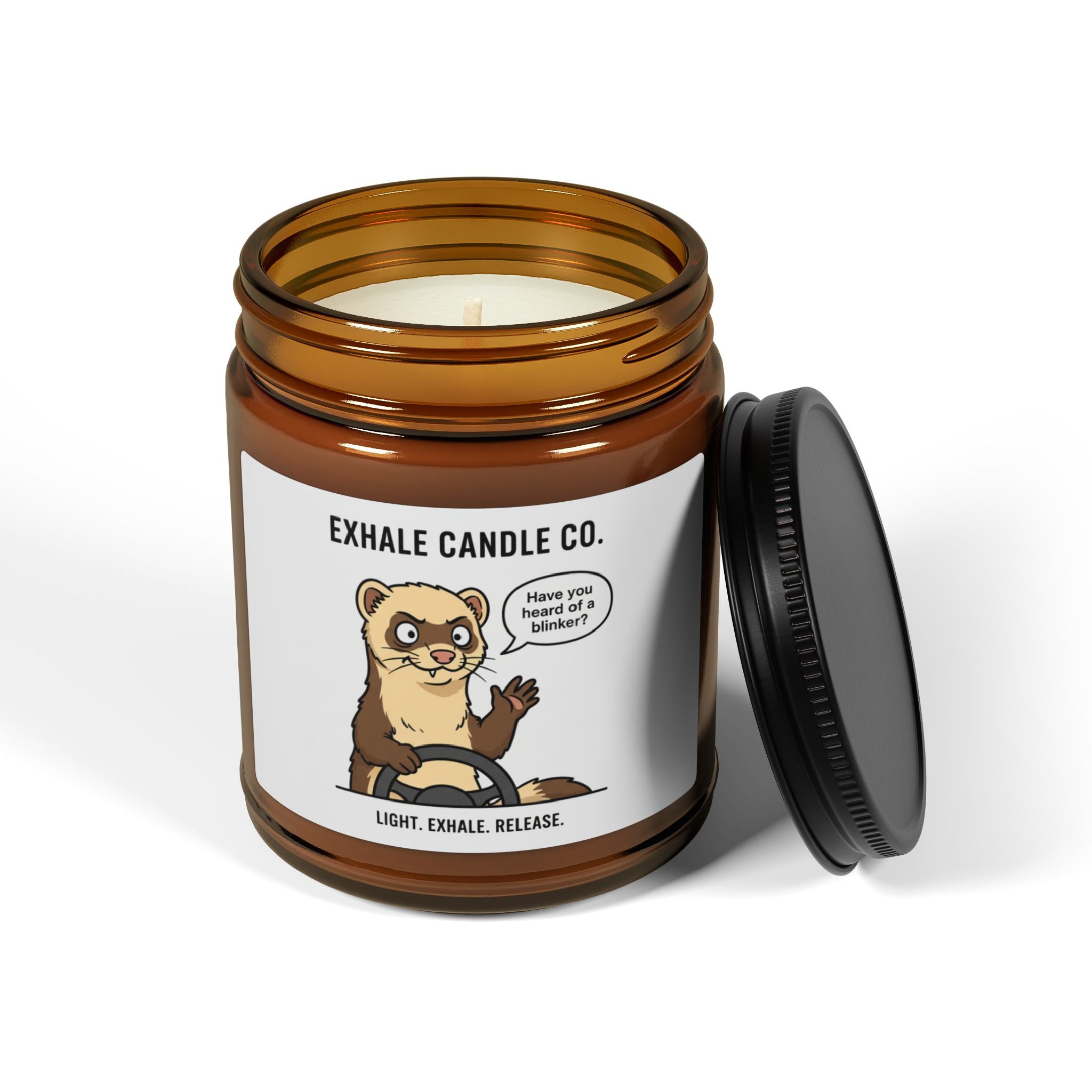 Otter Relaxation Soy Candle — Amber Jar Scented Candle ("Exhale" Label)