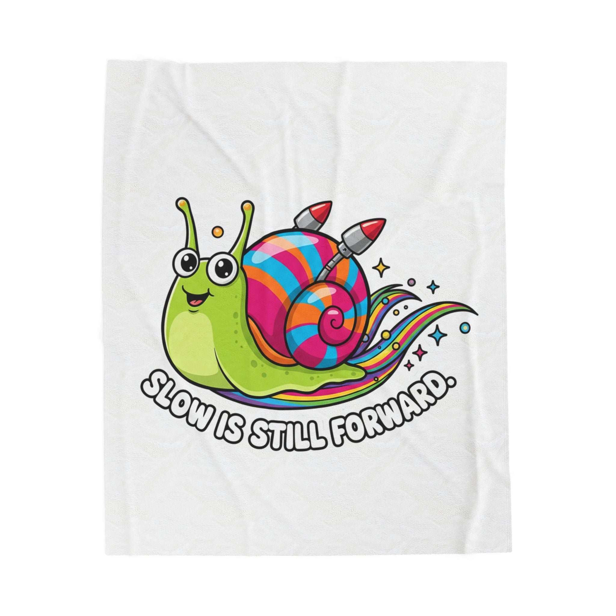 Velveteen Plush Blanket — Cute Rainbow Snail "Slow Is Still Forward" Cozy Throw