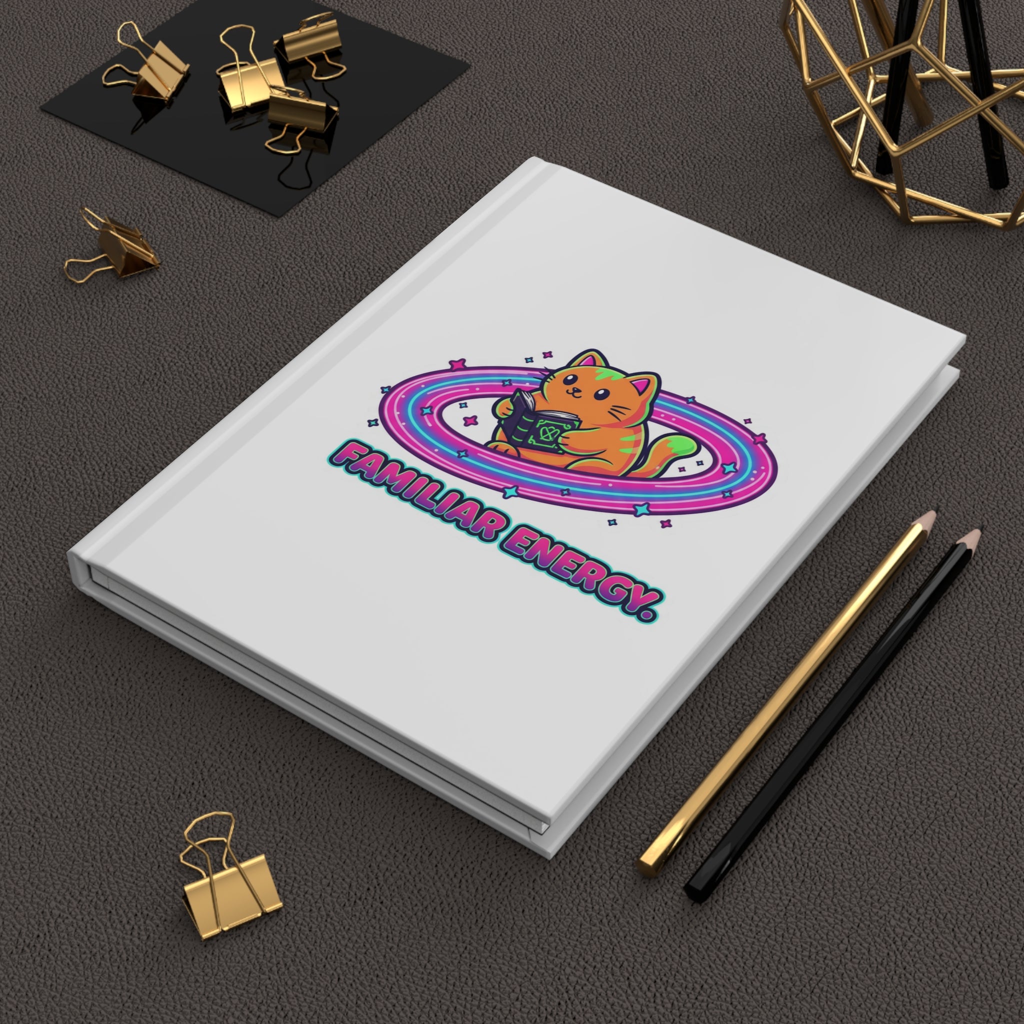 Familiar Energy Hardcover Journal — Cute Cat Wizard Notebook
